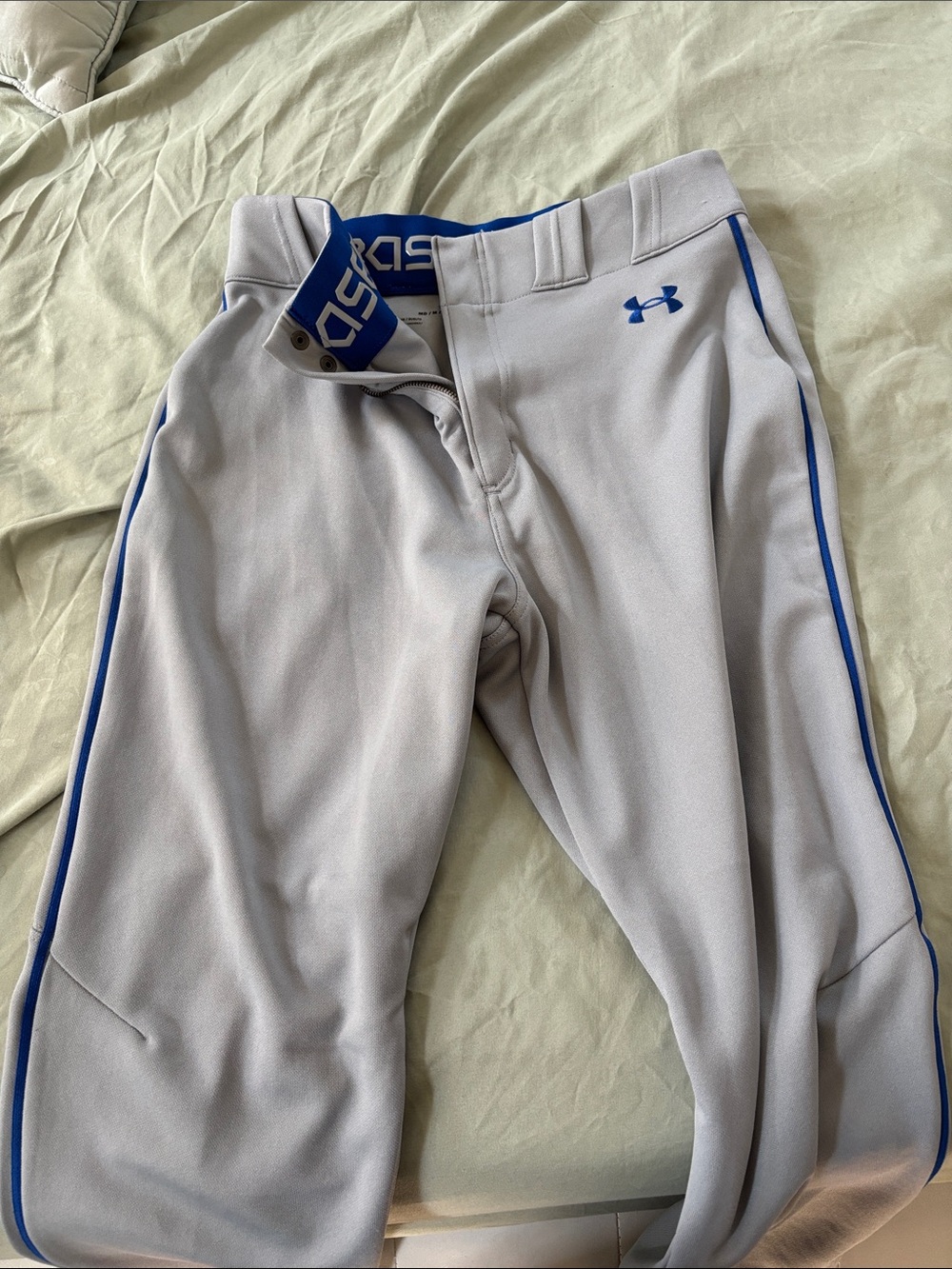 Under Armour Light Gray Baseball Pants with Royal Blue Trim